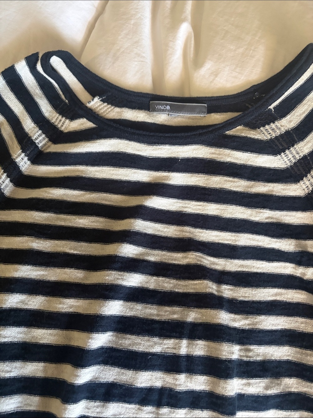 Vince Navy and Cream Striped Crew Sweater